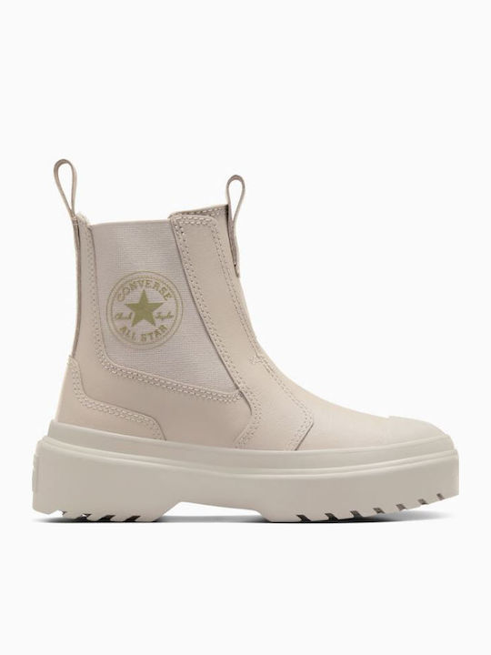 Chuck Taylor All Star Δερμάτινα Παιδικά Μποτάκια Μπεζ