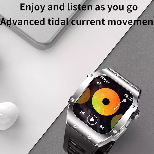 Men's Smart Watch Nubi Ak55 Amoled Display Bluetooth Call 650 Mah Battery Pulse Calories Blood Pressure Remote Camera Ai Voice Assistant Silver