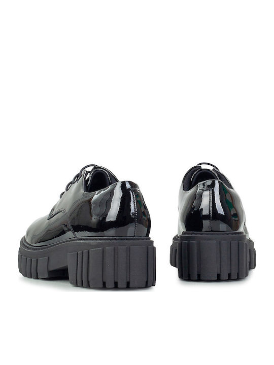 Page Walk Women's Patent Leather Derby Shoes Black