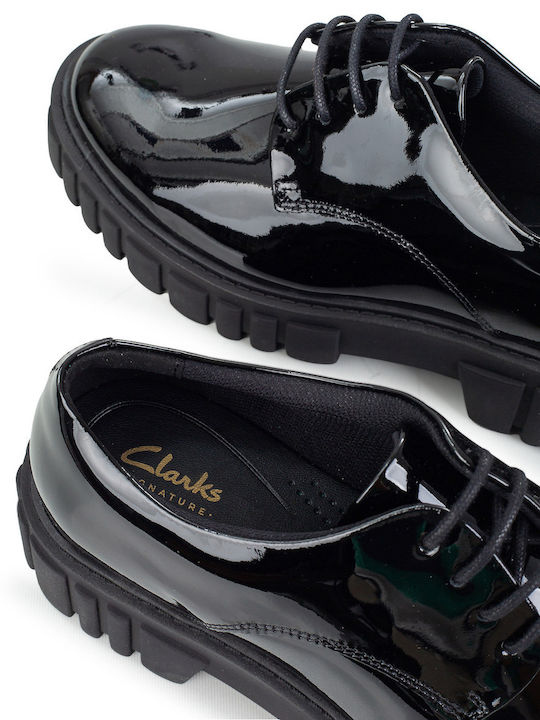 Page Walk Women's Patent Leather Derby Shoes Black