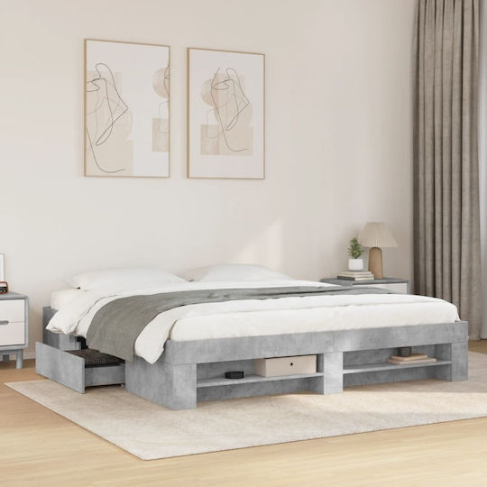 Vidaxl Bed Frame Grey Concrete 180x200cm Processed Wood 1 Piece Double Grey