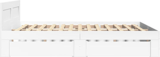 King Size Wooden Bed White with Slats for Mattress 190x190cm