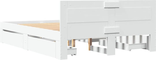 King Size Wooden Bed White with Slats for Mattress 190x190cm
