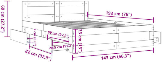 King Size Wooden Bed White with Slats for Mattress 190x190cm