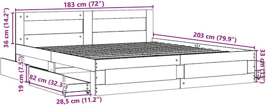 Κρεβάτι King Size Ξύλινο Καφέ με Τάβλες για Στρώμα 180x200cm