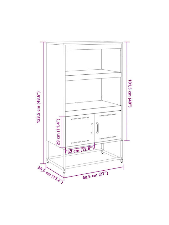 Wand Wohnzimmer Vitrine aus Metall mit Glas Gelb 68.5x38.5x107cm