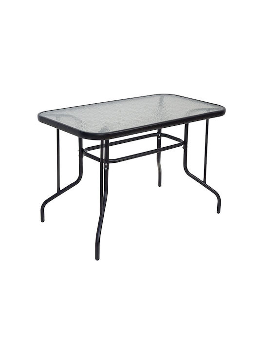 Baleno Outdoor Dinner Free Standing Table with Glass Surface and Metal Frame Black 110x60x71cm