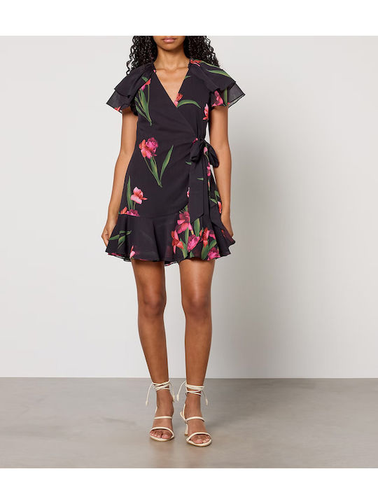 Ted Baker Summer Mini Dress Wrap with Ruffle Black