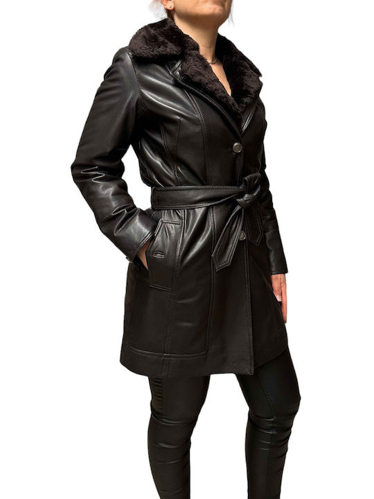 MARKOS LEATHER Women's Short Lifestyle Artificial Leather Jacket for Winter Brown