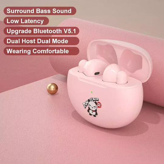 Nubi QT5 Angry Bear In ear Bluetooth хендсфри Слушалки с Кутийка за Зареждане Розов