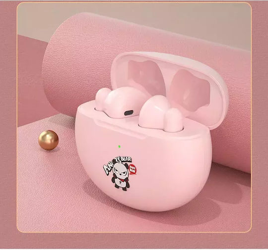 Nubi QT5 Angry Bear In ear Bluetooth хендсфри Слушалки с Кутийка за Зареждане Розов