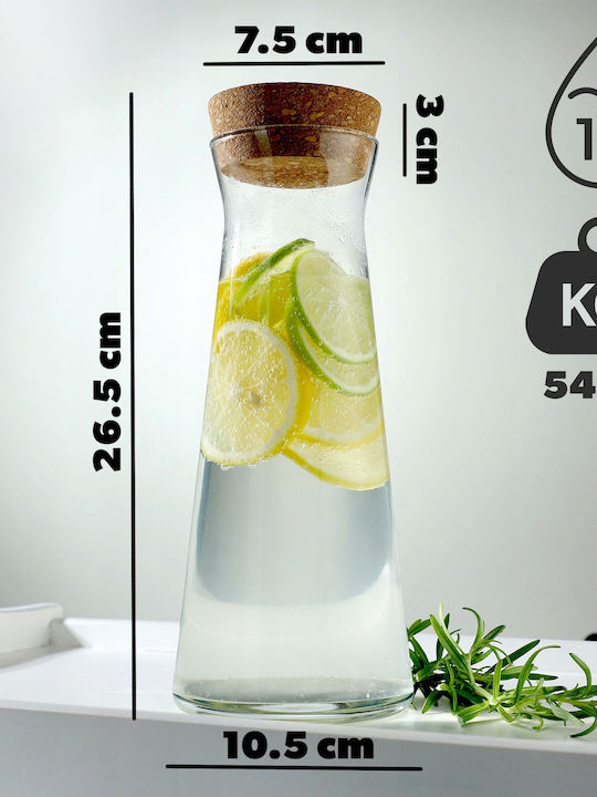 Kadax Glas Karaffe zum Servieren Wein 26.5cm mit Verschluss Transparent 1000ml 1Stück