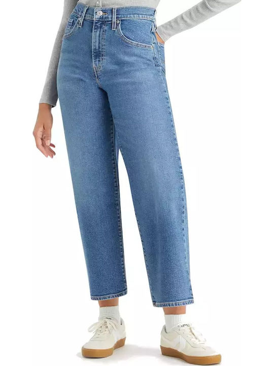 High Waist Women's Jean Trousers in Loose Fit Medium Aged Denim