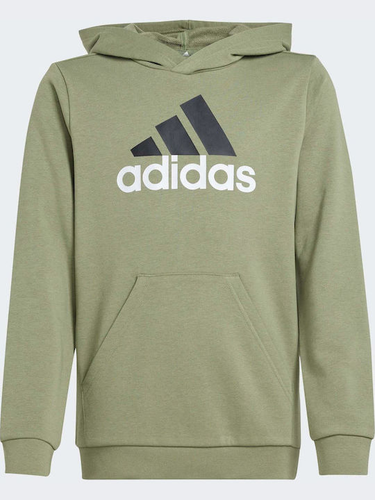 Fleece Kids Sweatshirt With Hood And Pockets Green Essentials