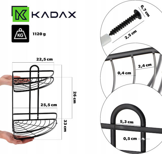 Kadax Ъглов Стенен Рафт за баня Метален Черна