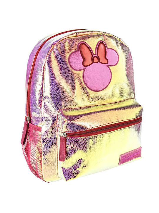Disney Minnie Mouse Σχολική Τσάντα Πλάτης Νηπιαγωγείου Χρυσή με Θήκη για Παγούρι