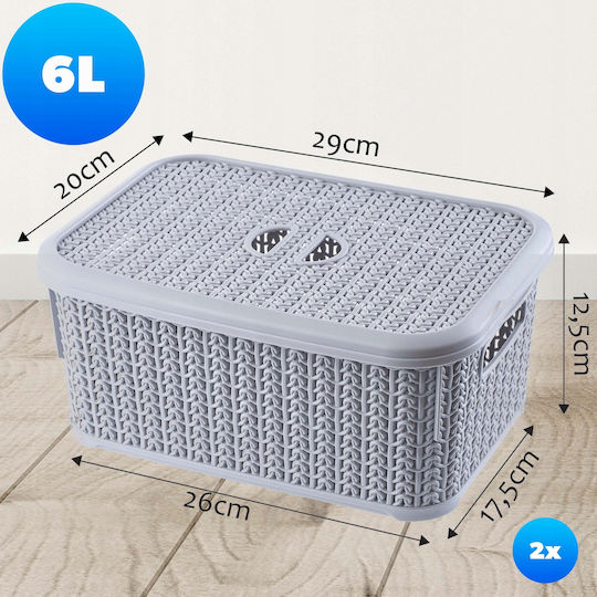 Kadax Coș de Depozitare Plastic cu capac Gri 6lt 2buc