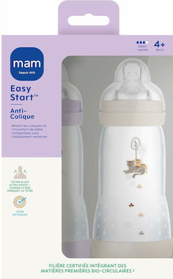 Mam Plastic Bottle Anti-Colic with Silicone Nipple for 4+ months Λιλά Μπεζ Καμηλοπάρδαλη Γάτα 2pcs