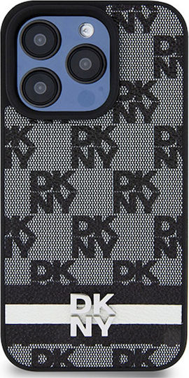Калъф DKNY от PU кожа с кариран десен и ивица за iPhone 15 Pro Max, черен