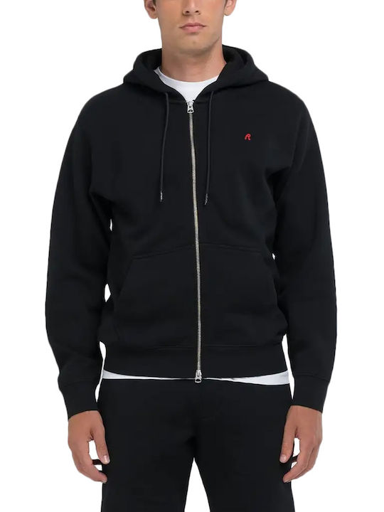 Replay Herren Sweatshirt Jacke mit Kapuze und Taschen Schwarz