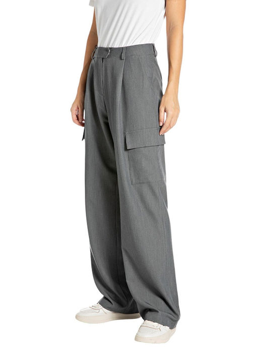 Replay Women's High-waisted Fabric Cargo Trousers in Relaxed Fit Grey