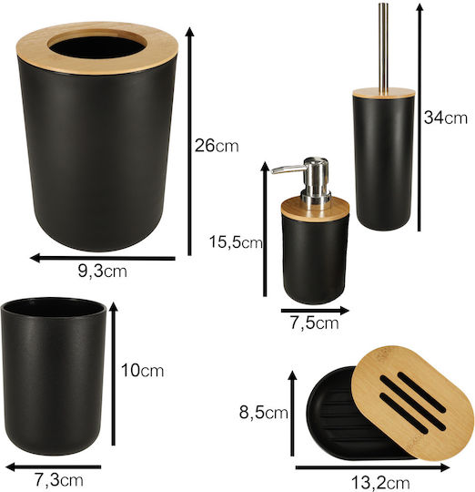 ikonka Set Accesorii Baie Plastic Negru 6buc