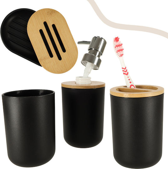ikonka Set Accesorii Baie Plastic Negru 6buc