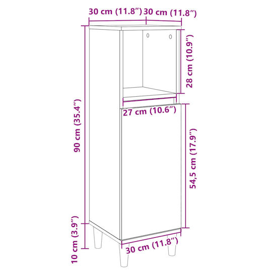vidaXL Wall Hung Cabinet Bathroom Column Cabinet L30xD30xH100cm Sonoma