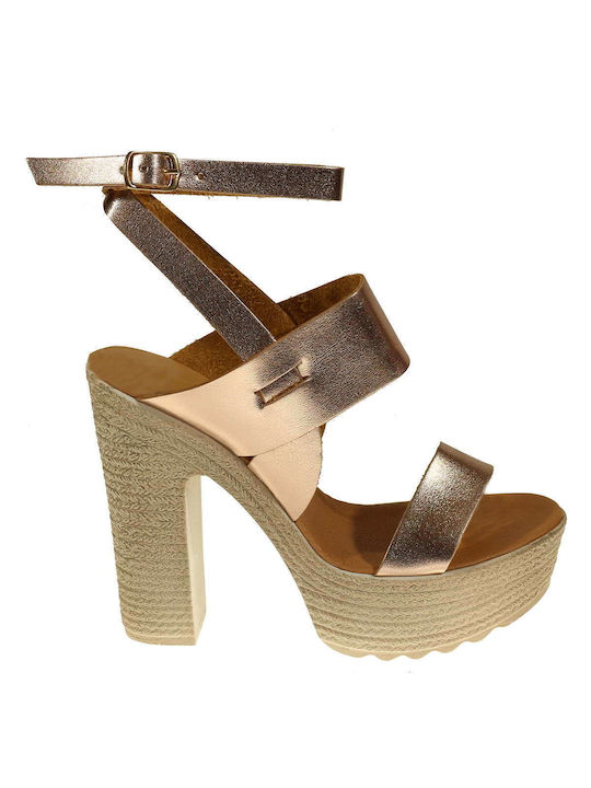 Malena Platform Women's Sandals with Ankle Strap Gold with Chunky High Heel