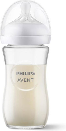 Philips Glass Baby Bottle Natural Response Anti-colic with Silicone Teat for 1+ Months White 240ml