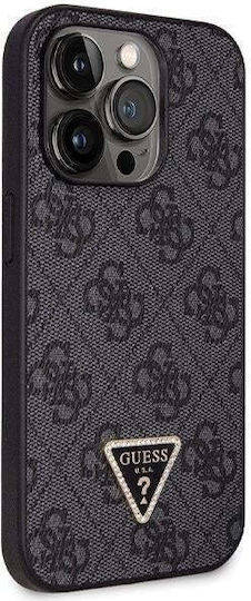 Guess Metal Logo Umschlag Rückseite Metallisch mit Band Schwarz (Apple iPhone 14 Pro)