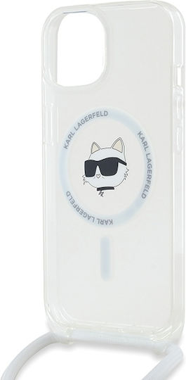 Karl Lagerfeld IML Choupette Umschlag Rückseite Kunststoff / Silikon mit Band Transparent (iPhone 15)