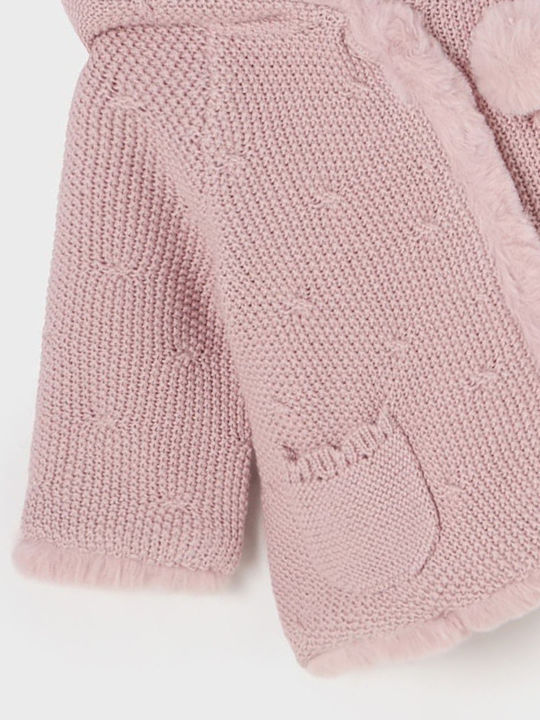 Kids Cardigan Cotton with Hood Pink Pom Pom