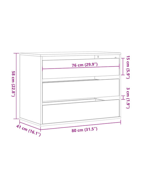 Drawers Storage Wooden with 3 Drawers L80xW41xH58cm