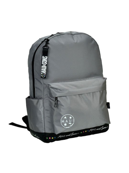 Maui & Sons School Bag Backpack Junior High-High School Gray with Water Bottle Holder 23Liters