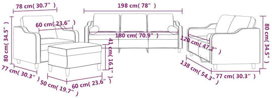 Living Room Furniture Set 3-Seater & 2-Seater & Armchair & Stool Black