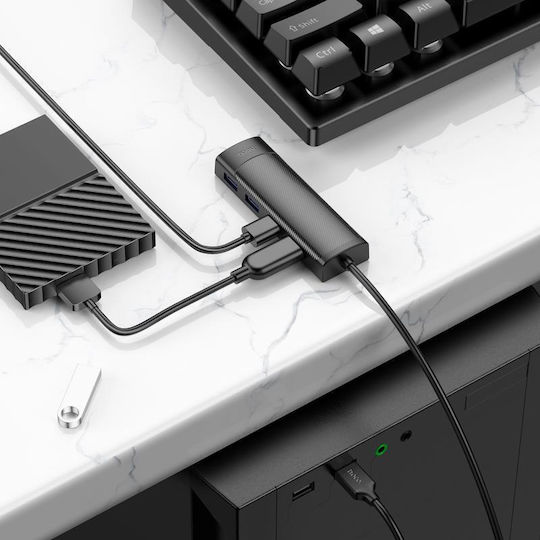 Hoco HB41 USB 3.0 Хъб 4 порта с връзка USB-A Черен