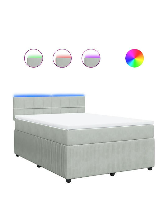 Bed Double Upholstered with Fabric Light Gray with Slats & Mattress 140x190cm