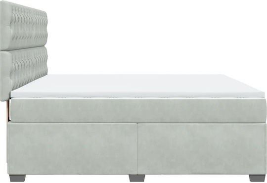 King Size Bett Mit Stoff in Hellgrau Mit Lattenrost Und Matratze 180x200cm