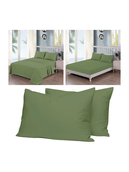 Casa Colori Σεντόνι Υπέρδιπλο με Λάστιχο 160x200+30εκ. Olive