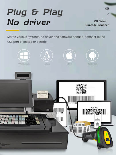 NG Handheld-Scanner Verkabelt mit 2D- und QR-Barcode-Lesefunktion