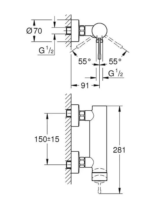 Grohe Essence Αναμεικτική Μπαταρία Ντουζιέρας Μπρονζέ Grohe Essence Αναμεικτική Μπαταρία Ντουζιέρας Μπρονζέ