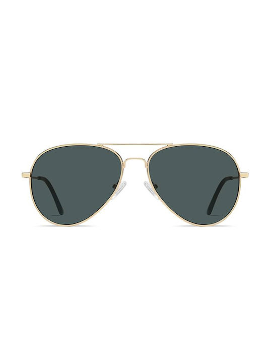Techsuit Unisex Sunglasses with Gold Metal Frame and Black Polarized Lens KF2326038