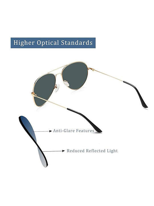Techsuit Unisex Sunglasses with Gold Metal Frame and Black Polarized Lens KF2326038