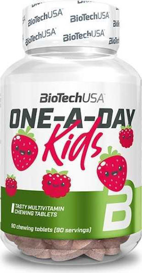 Biotech USA One-A-Day Πολυβιταμίνη για τo Δέρμα Strawberry Raspberry 90 μασώμενες ταμπλέτες