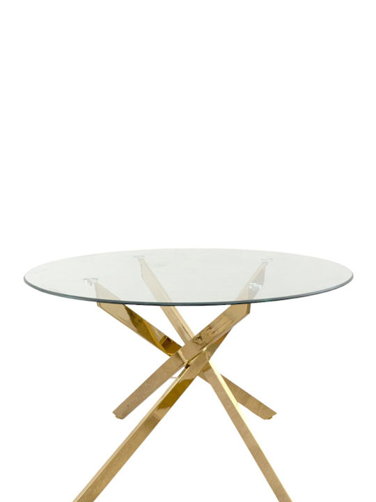 Table Dining Room with Glass Surface Gold Chrome Metal Legs 120x75x75cm