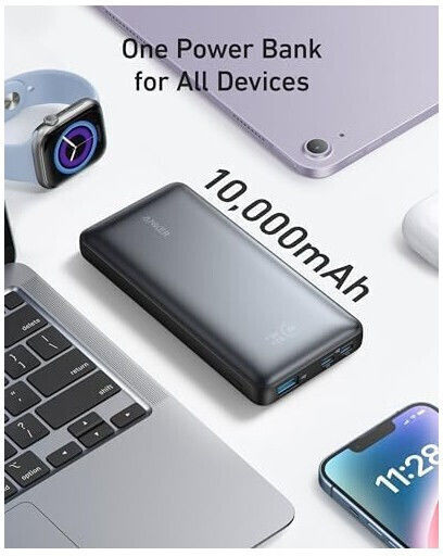 Anker Powercore 533 10000mAh 25W με Θύρα USB-A και 2 Θύρες USB-C Power Delivery / Quick Charge / PPS Μαύρο
