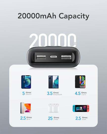 Veger L20S Power Bank 20000mAh 20W με 2 Θύρες USB-A και Θύρα USB-C Power Delivery / Quick Charge 3.0 Μαύρο