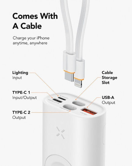 Veger W1162S Power Bank 10000mAh με Θύρα USB-A και Θύρα USB-C Λευκό