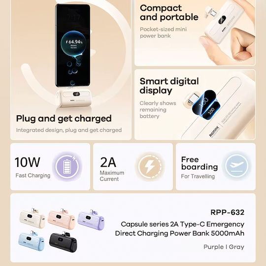 Remax Capsule Series RPP-632 Power Bank 5000mAh Schwarz